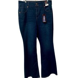 No Boundaries Juniors Double Button High Rise Flare Strech Dark Wash Casual Jean